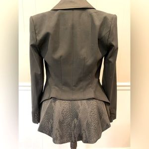 Black Altuzzara for target tux blazer. Satin lapels and printed attached tail.